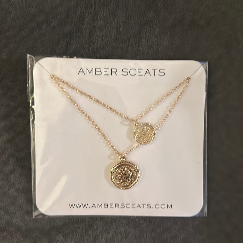 Amber Sceats gold coins necklace